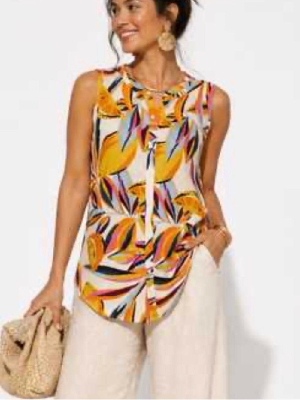 C&C California Yellow Multicolor Tropical Button-Front Tank
